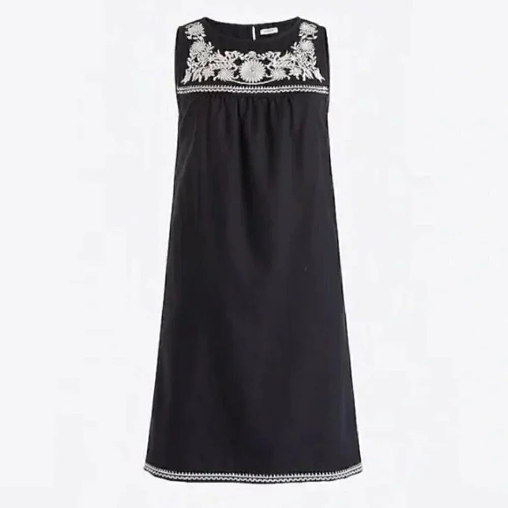 J. Crew Sleeveless Embroidered Linen Cotton Mini Dress In Black & White Size M